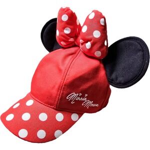 Disney Parks Minnie Mouse Polka‎ Dot Bow Ears Red Youth Baseball Cap Hat 54–57cm